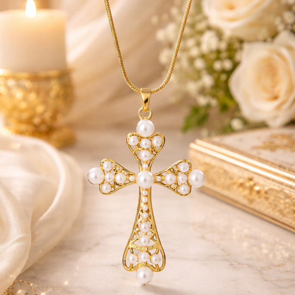 Purely Pearls Cross Necklace